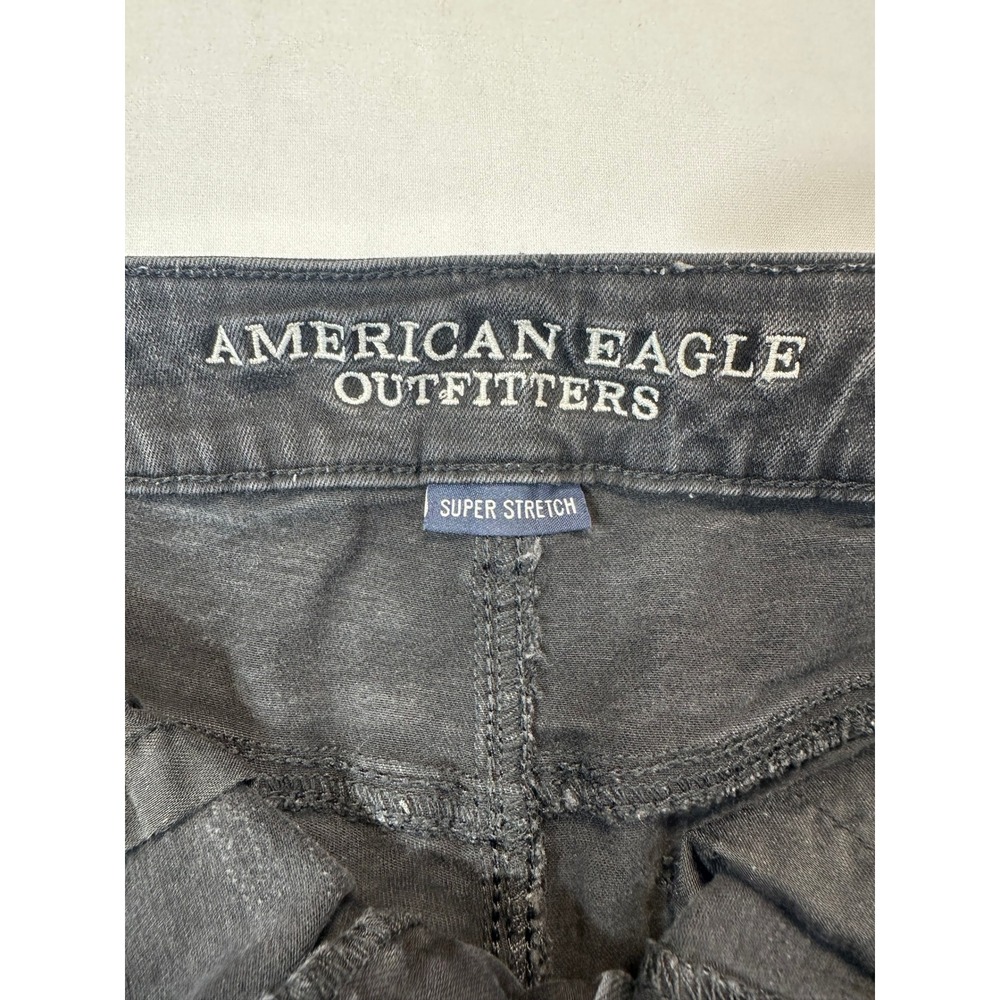 American Eagle Super Stretch Distressed Black Denim Shorts Womens Size 4 Frayed - Picture 6 of 14